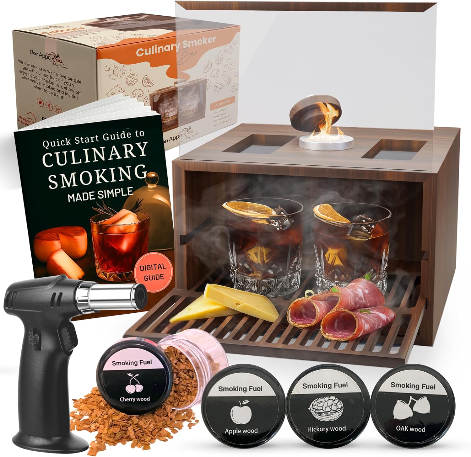 Culinary Smoker Box with Torch + Wood Chips | Medium Size
